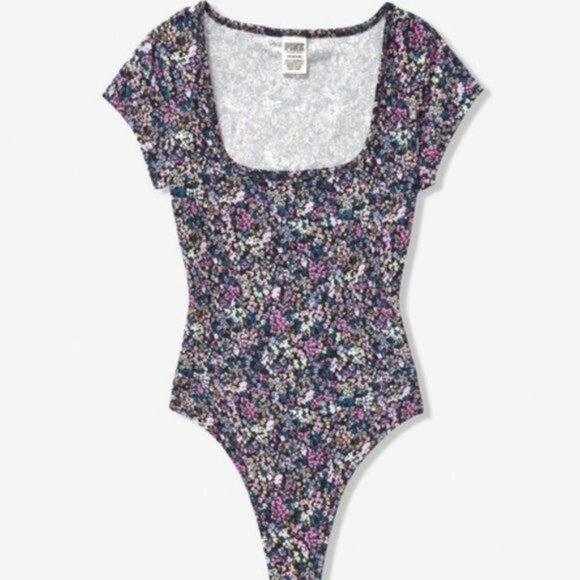 Victoria's Secret PINK | "Ditsy Floral" Short Sleeve Thong Bodysuit | Size Large - Picture 3 of 15